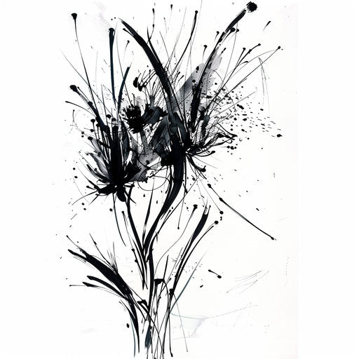 Abstract tattoo artwork of November birth flower with ink splashes on white canvas