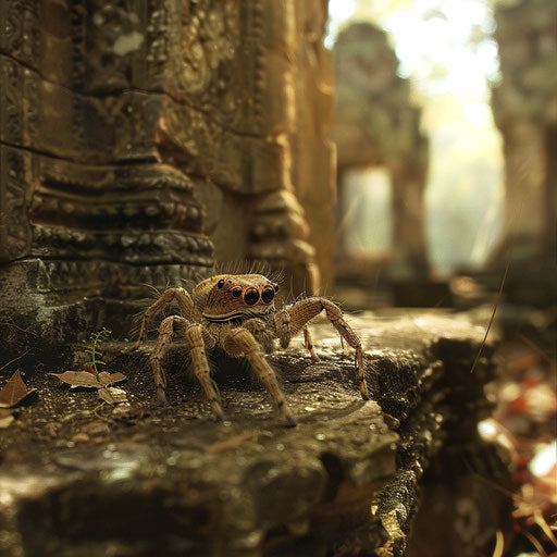 Adorable spider exploring ancient ruins