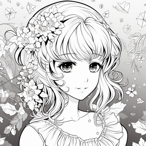 Anime girl coloring page for kids, free printable coloring pages