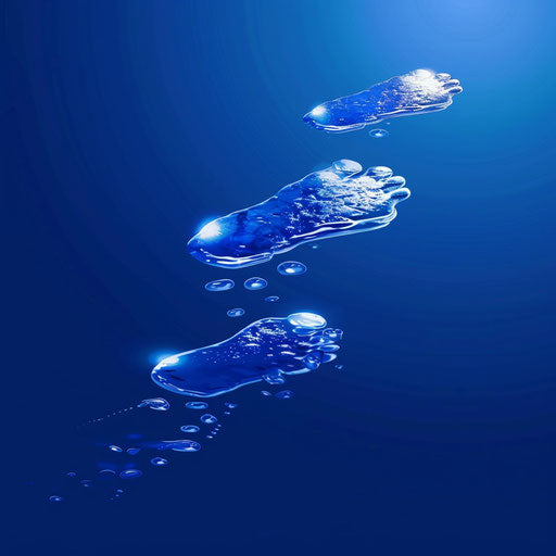 Bright footprints on royal blue background