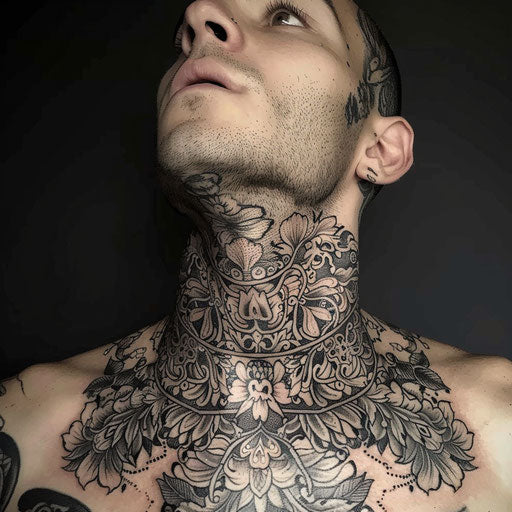 Throat tattoos with intricate details