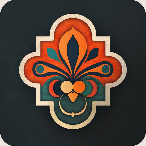 Classic emblem app logo with traditional colors on a heritage background