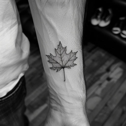 Minimalistic tattoos for men of a leaf, Peter Jackson style