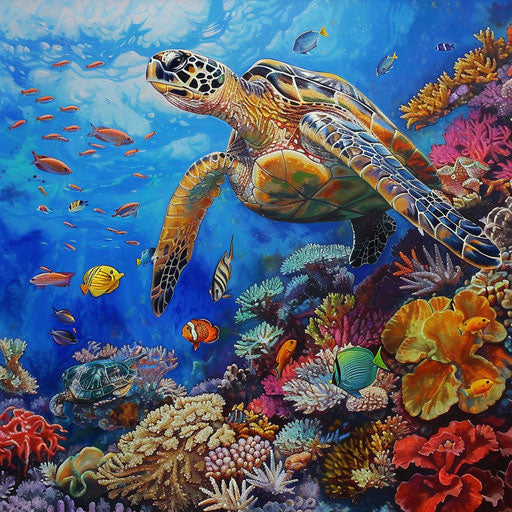 Turtle exploring vibrant coral reefs