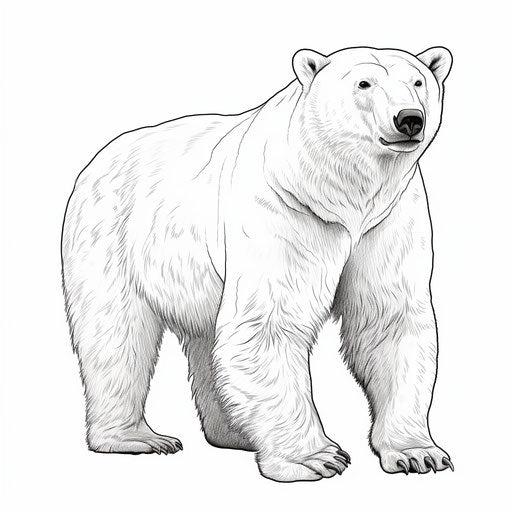 Drawing of a polar bear, realistic style, graphic black outlines