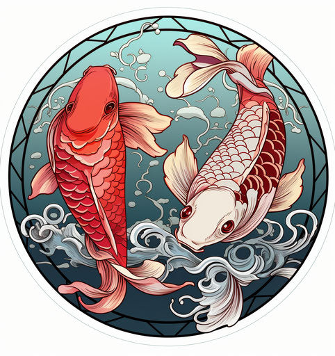 Two koi Fish vector, in the style of tondo, light maroon and gray