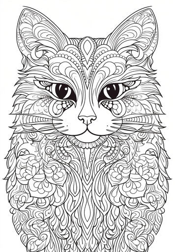 Detailed geometric cat coloring page for adults with ornate patterns ...