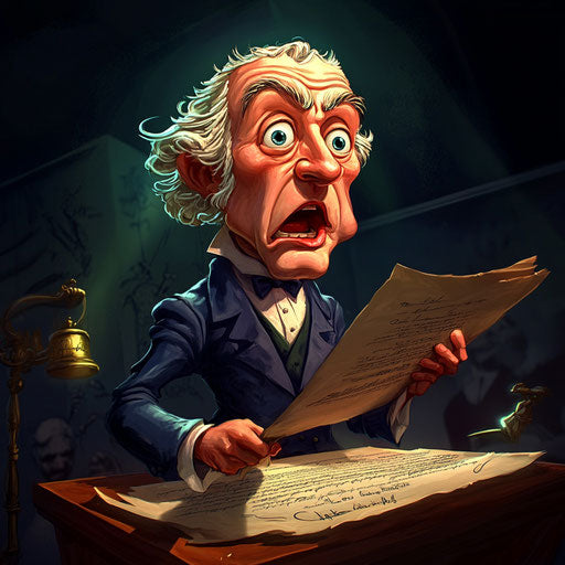 Humorous caricature of a constitution caricature clipart with human characteristics, exaggerated pointed nose, short legs, glowing, vibrant colors, cartoon style, surprised, high-resolution, no background, isolated