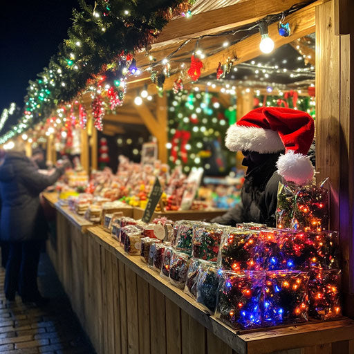 Vibrant market stall at a Christmas fair