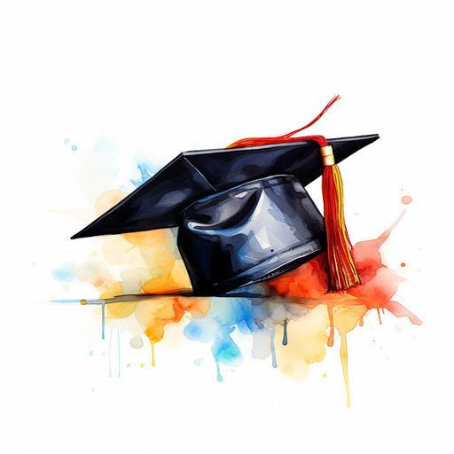 Graduation cap in Oil painting style, on white background
