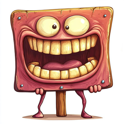 Humorous caricature of a sign with exaggerated human characteristics