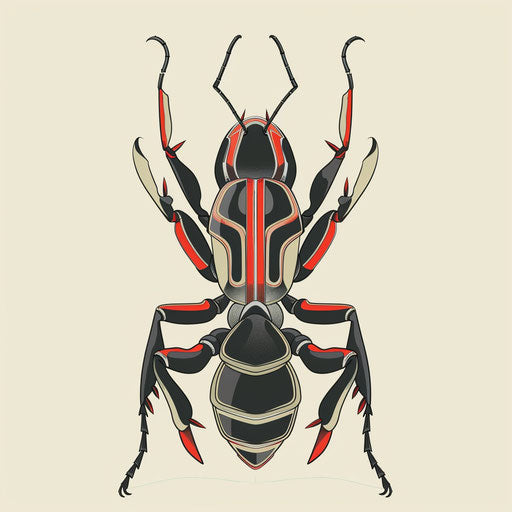 Modern flat tattoo sketch of a stylized robotic ant