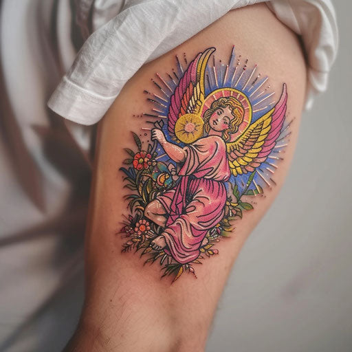 Bright neon guardian angel tattoo