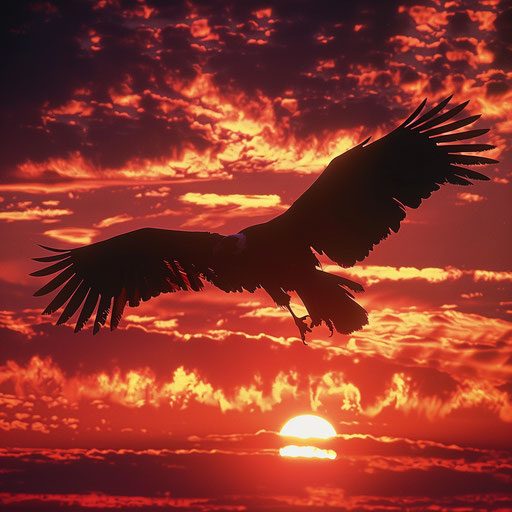 Condor flying in dramatic sunset