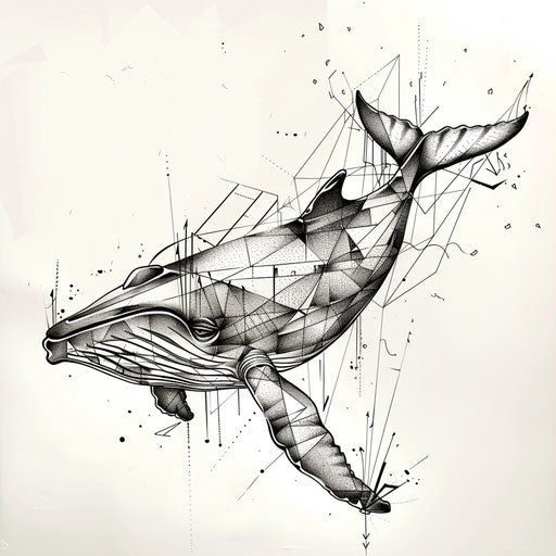Abstract whale sketch with geometric shapes