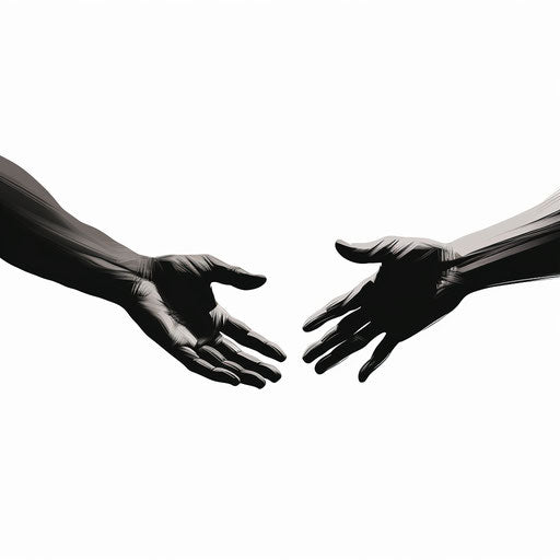 Chiaroscuro Art style, helping hands clipart on white background