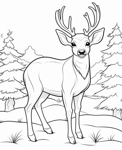 Cute reindeer coloring page with distinctive nose style