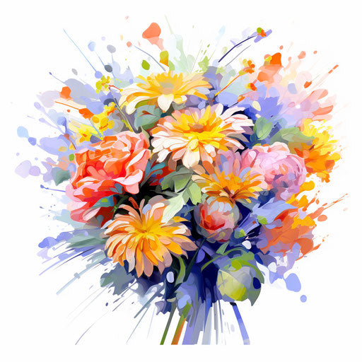 Floral clipart in the style of Impressionistic Art, on white background