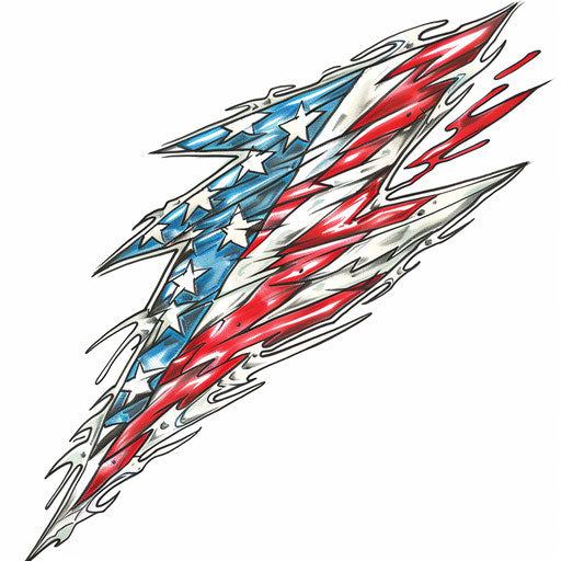Patriotic tattoo sketch of a thunderbolt with American flag pattern