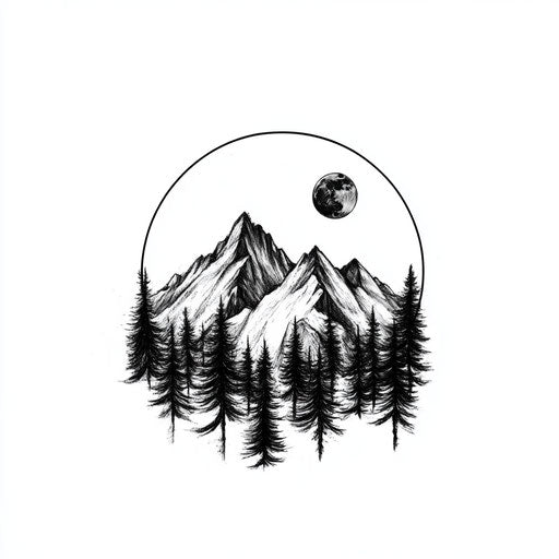 Minimalist mountain tattoo in dark ink on white background