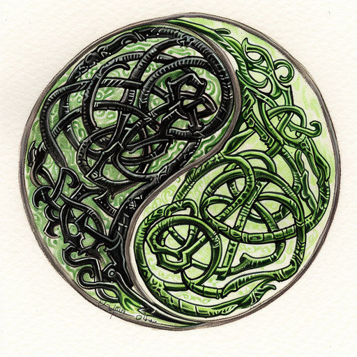 Intricately detailed Celtic knot yin and yang tattoo design