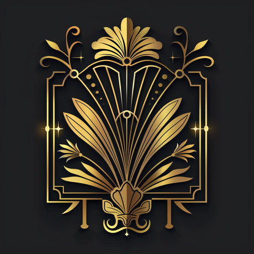 Art Deco wedding logo with luxurious gold elements on black