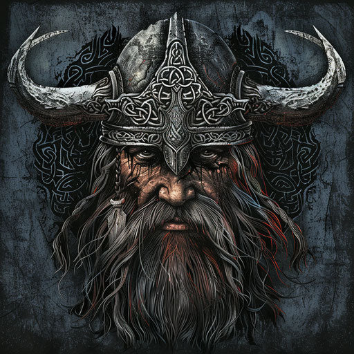 Realistic viking illustration on dark background highlighting dramatic contrast