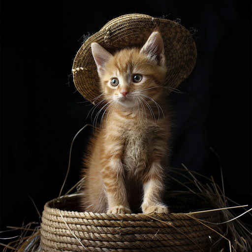 A kitten on the end of a straw hat, in unpredictable, troubadour style, contest winner