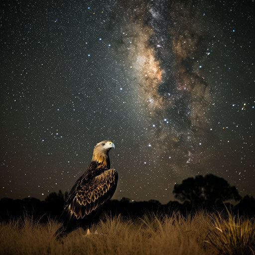 Wedge-tailed eagle under the starlit sky