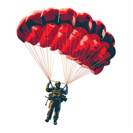 Parachute clipart in the style of Chiaroscuro Art, on a white background