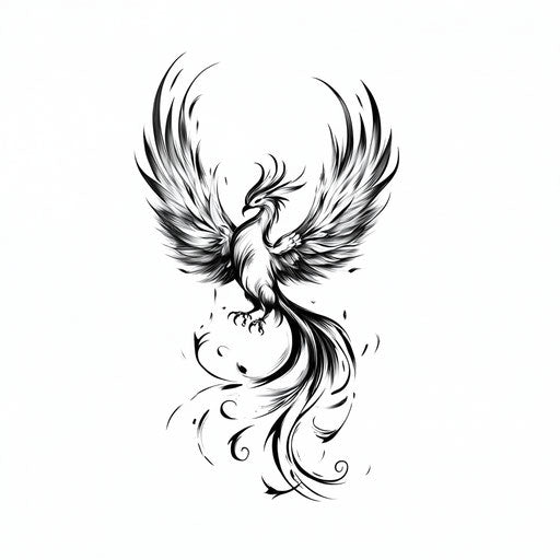 Small Men's Tattoo: Phoenix in Gray on White Background