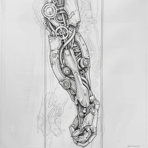 Tattoo sketch of biomechanical gears and circuits