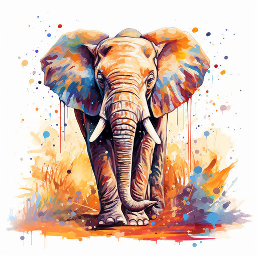 Cute elephant clipart in the style of Impressionistic Art, on a white background