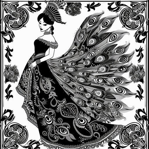 Stylish peacock with elegant patterns for adults. Coloring page