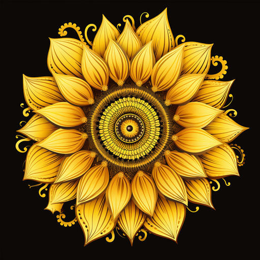 Elegant sunflower illustration with intricate linear patterns