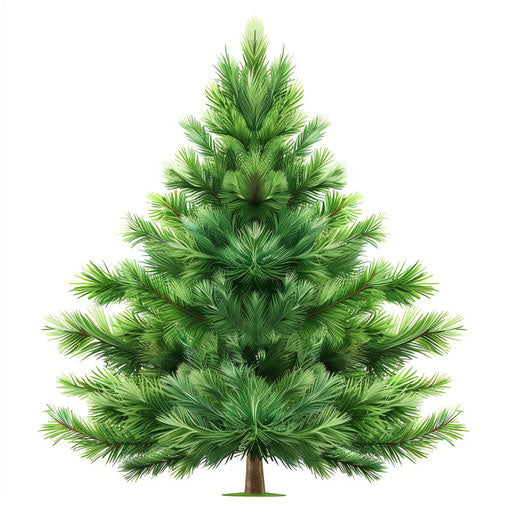 Christmas tree clipart in photo realistic style with flat white background, modern design and vibrant colors