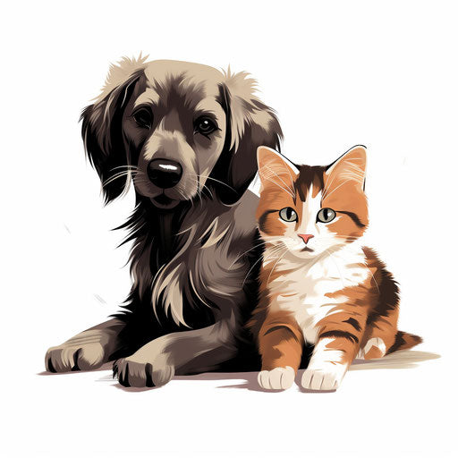 Minimalist style clipart of a dog and cat on white background