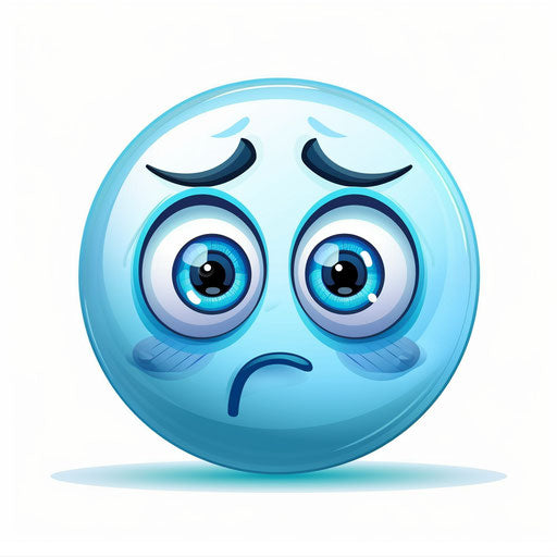 Sad face emoji with white background and blue eyes