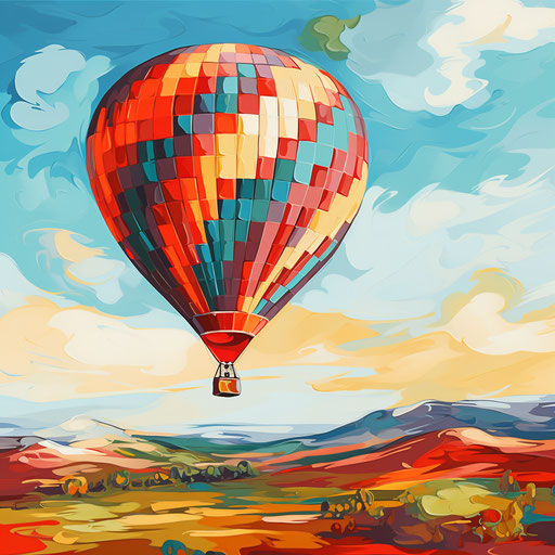 Hot air balloon clipart in the style of an oil painting, on white background