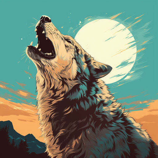 Howling wolf, vector illustration, rough-edged 2D animation style