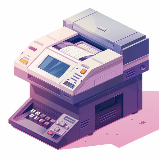 Realistic printer clipart on white background, dynamic lighting