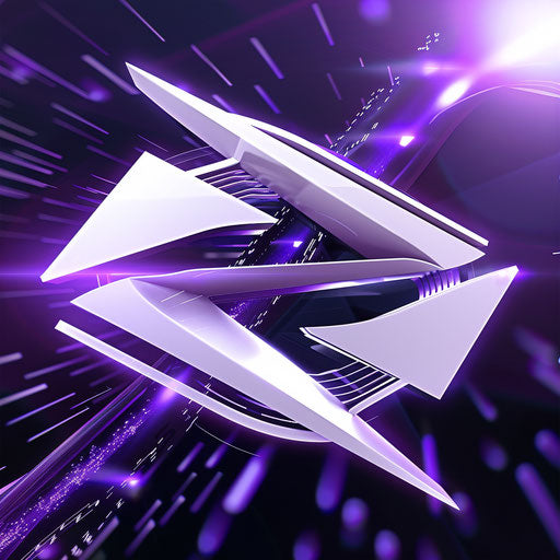 Modern logo in purple and white with a futuristic background