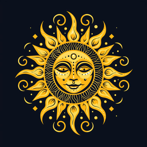 Sun with smiley face in tarot style, hand-drawn
