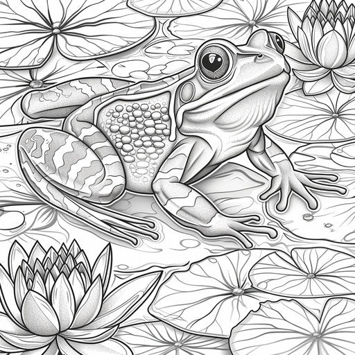 Frog jumping on lily pads