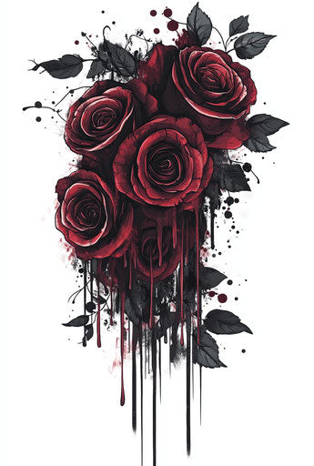 Dark red roses with drips, abstract tattoo design
