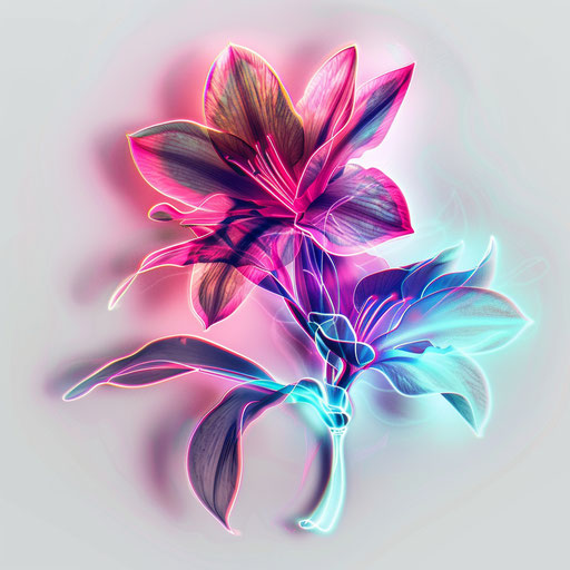 Neon narcissus flower on bright digital canvas