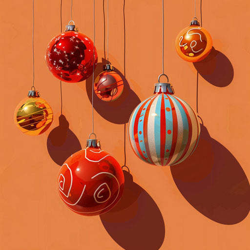 Realistic Christmas decorations on sunset orange background