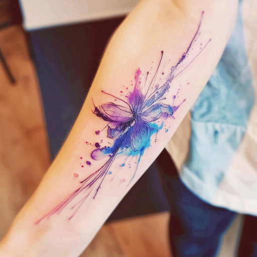 Abstract lilac tattoo art with purple and blue splashes