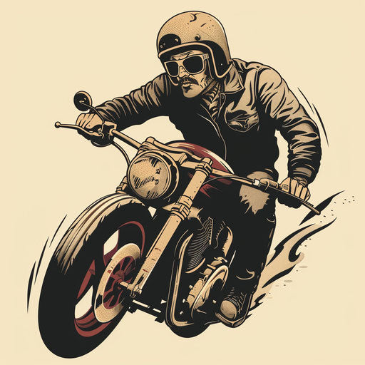 Vintage flat tattoo sketch of a 1950s style biker