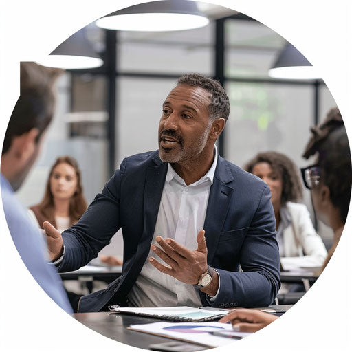 Diverse team meeting led by a businessman
